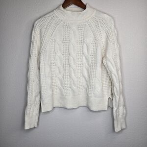 J Crew Cream Pointelle Mockneck Cable Knit Alpaca Sweater Size X-Small